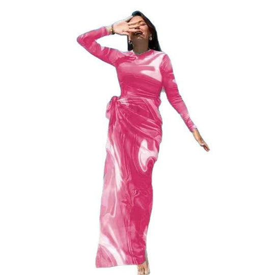 Damen Elegantes Maxi-Kleid mit Wickelgürtel R&B