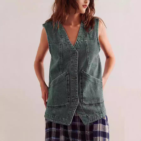 Damen Denim-Weste mit lässigem Schnitt und praktischen Taschen R&B