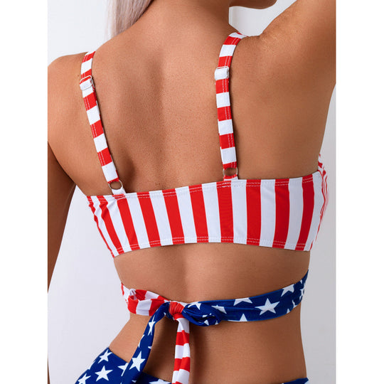 Damen Triangel-Bikini mit modischem Sternen- und Streifenmuster R&B