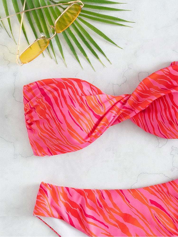 Damen Bandeau-Bikini mit elegantem Knotted-Detail und hochgeschnittenem Unterteil R&B