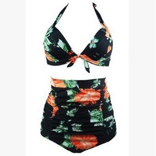 Damen Hoch tailliertes Bikini-Set mit floralem Design und Raffungen R&B