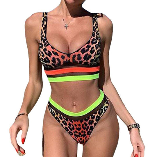 Damen Sportliches Bikini-Set mit hohem Bund und modischem Muster R&B