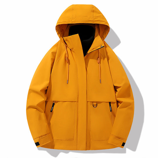 Damen funktionale Wetterjacke mit verstellbarem Kapuzenkragen und großzügigen Taschen R&B