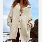 Damen Strickjacke mit Kapuze und grober Textur