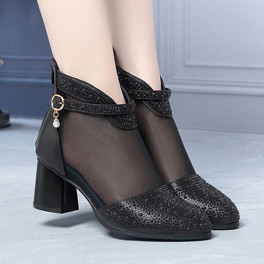 Damen Elegante Stiefeletten mit funkelnden Strassakzenten und feinem Netzdesign R&B