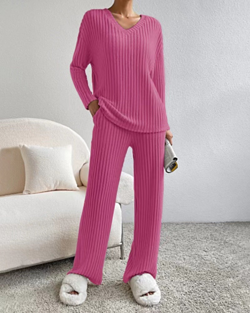 Damen Lässiges Freizeitsweat-Set mit V-Ausschnitt und weitem Schnitt R&B