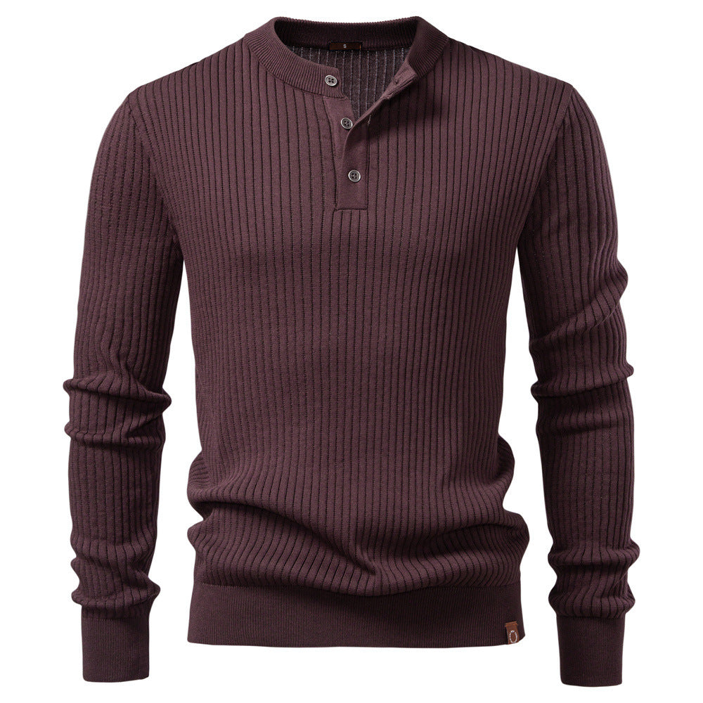Herren nan gerippter Langarm-Henleypullover mit Stehkragen, feinem Rippstrick und schmaler Passform R&B
