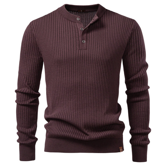 Herren nan gerippter Langarm-Henleypullover mit Stehkragen, feinem Rippstrick und schmaler Passform R&B
