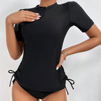 Damen Surf-Bikini-Oberteil mit kurzem Arm und hohem Kragen R&B