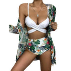Damen Bikini-Set mit hochgeschnittenem Slip und floralem Kimono