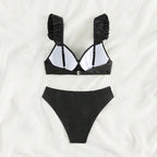Damen Hoch tailliertes Badeanzug-Set mit raffinierten Rüschendetails R&B
