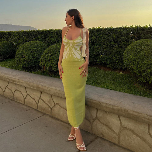 Damen Strickkleid mit floralem Design und Spaghettiträgern R&B