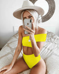 Damen Hochgeschnittener Bikini mit schulterfreiem Oberteil und elastischem Material R&B