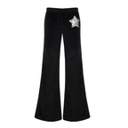 Damen Bequeme Velours-Hose mit weitem Bein und stylischer Sternenapplikation R&B