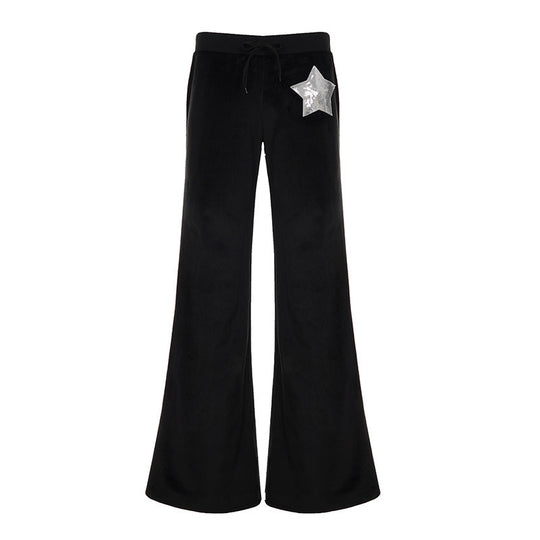 Damen Bequeme Velours-Hose mit weitem Bein und stylischer Sternenapplikation R&B