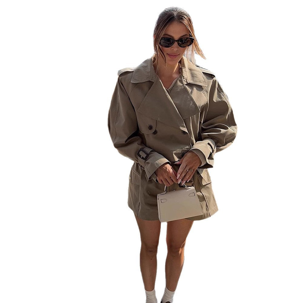 Damen modische oversized Trenchjacke mit Gürteldetail R&B