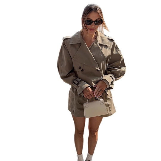 Damen modische oversized Trenchjacke mit Gürteldetail R&B