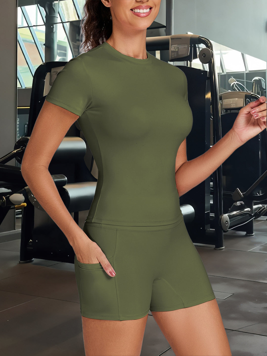 Damen Funktionale Sport-Shorts mit seitlichen Taschen und hohem Bund R&B