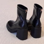 Damen modische Ankle Boots mit robustem Blockabsatz und eleganter Naht R&B