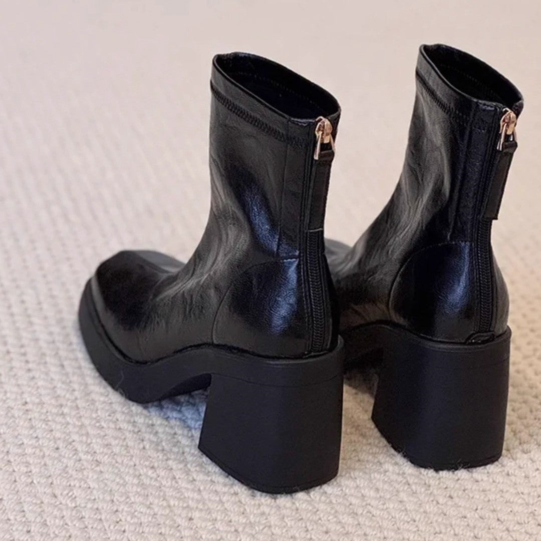 Damen modische Ankle Boots mit robustem Blockabsatz und eleganter Naht R&B