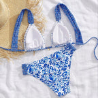 Damen Bikini mit dekorativen Rüschen und elegantem Muster R&B