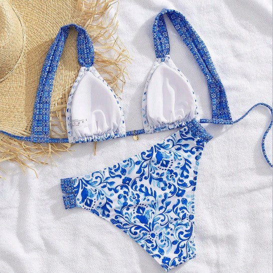Damen Bikini mit dekorativen Rüschen und elegantem Muster R&B