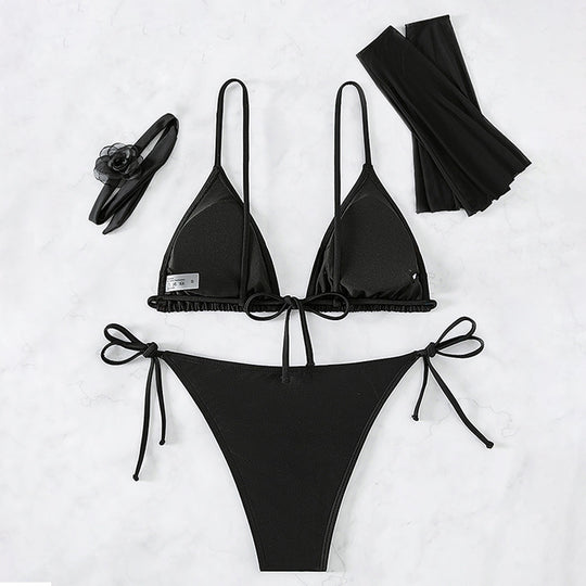 Damen Triangel-Bikini-Set mit eleganten transparenten Ärmeln R&B