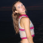 Damen modisches Cropped Oberteil mit raffinierten Netz- und Rippdetails R&B