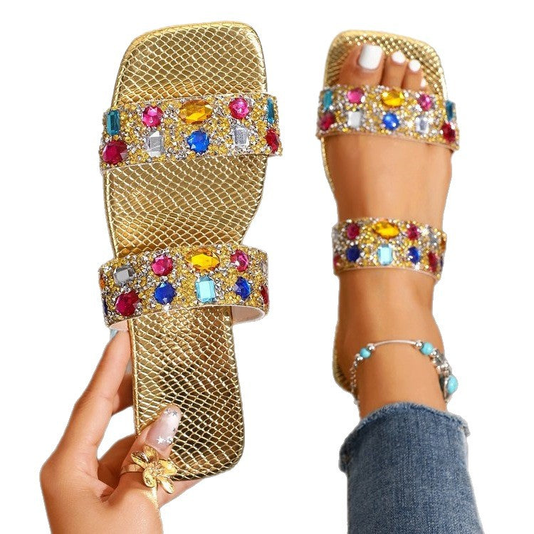 Damen elegante Flip-Flops mit funkelnden Stein-Applikationen R&B