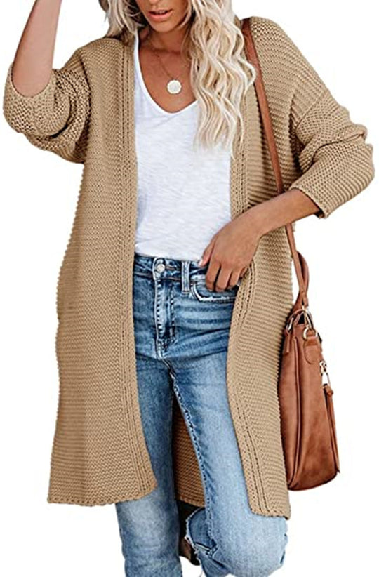 Damen Grobstrick-Cardigan mit offenen Fronten und praktischen Taschen R&B