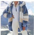 Damen Modische und warme Fleecejacke mit Kapuze und blockartigem Design R&B