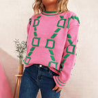 Damen lässiger Pullover mit geometrischem Muster und weichen Materialien R&B