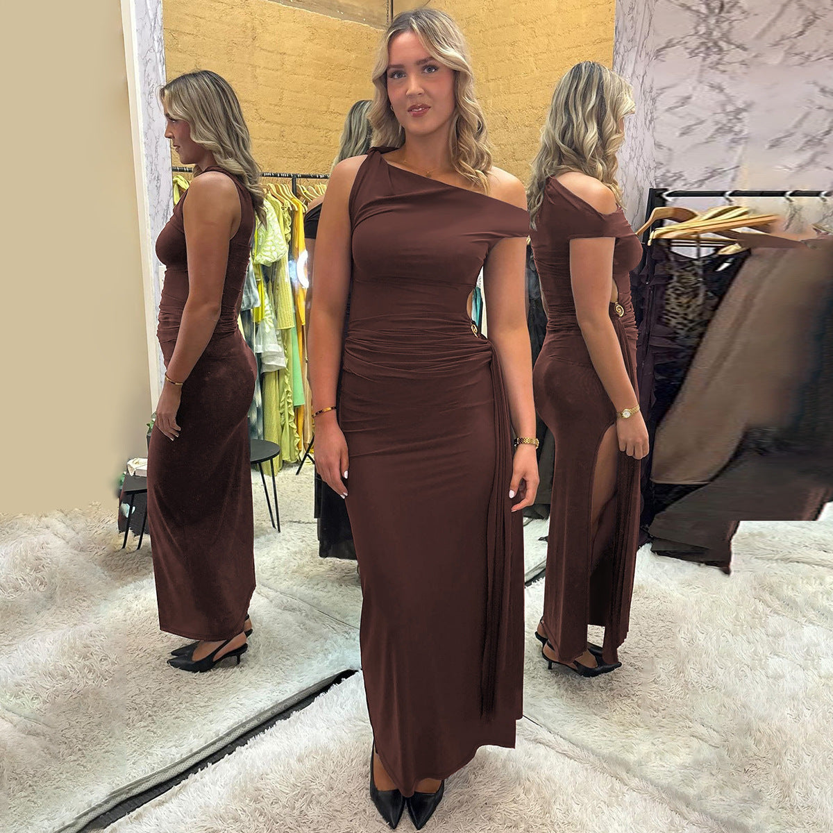 Damen Elegantes Wickelkleid mit gerafftem Einsatz R&B