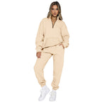 Damen Sportliches Set mit hohem Kragen und Taschen R&B