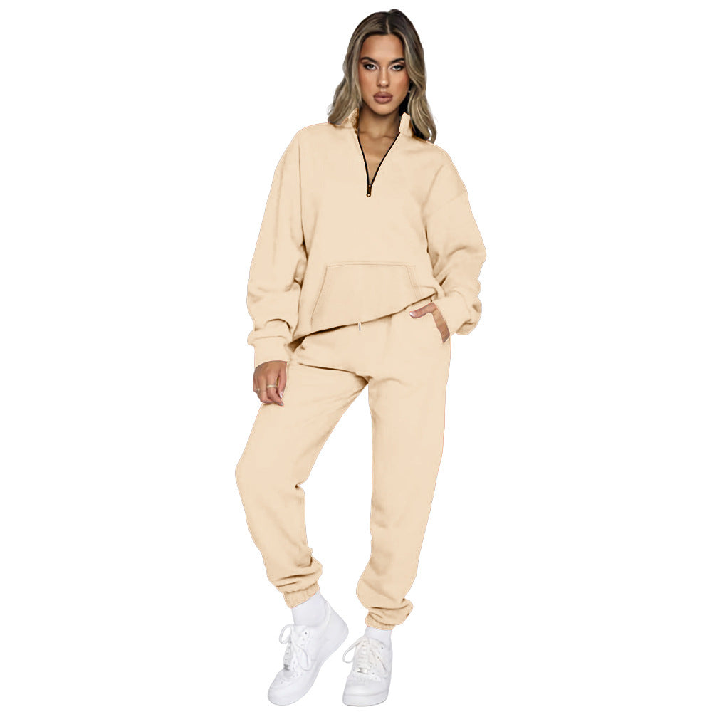 Damen Sportliches Set mit hohem Kragen und Taschen R&B