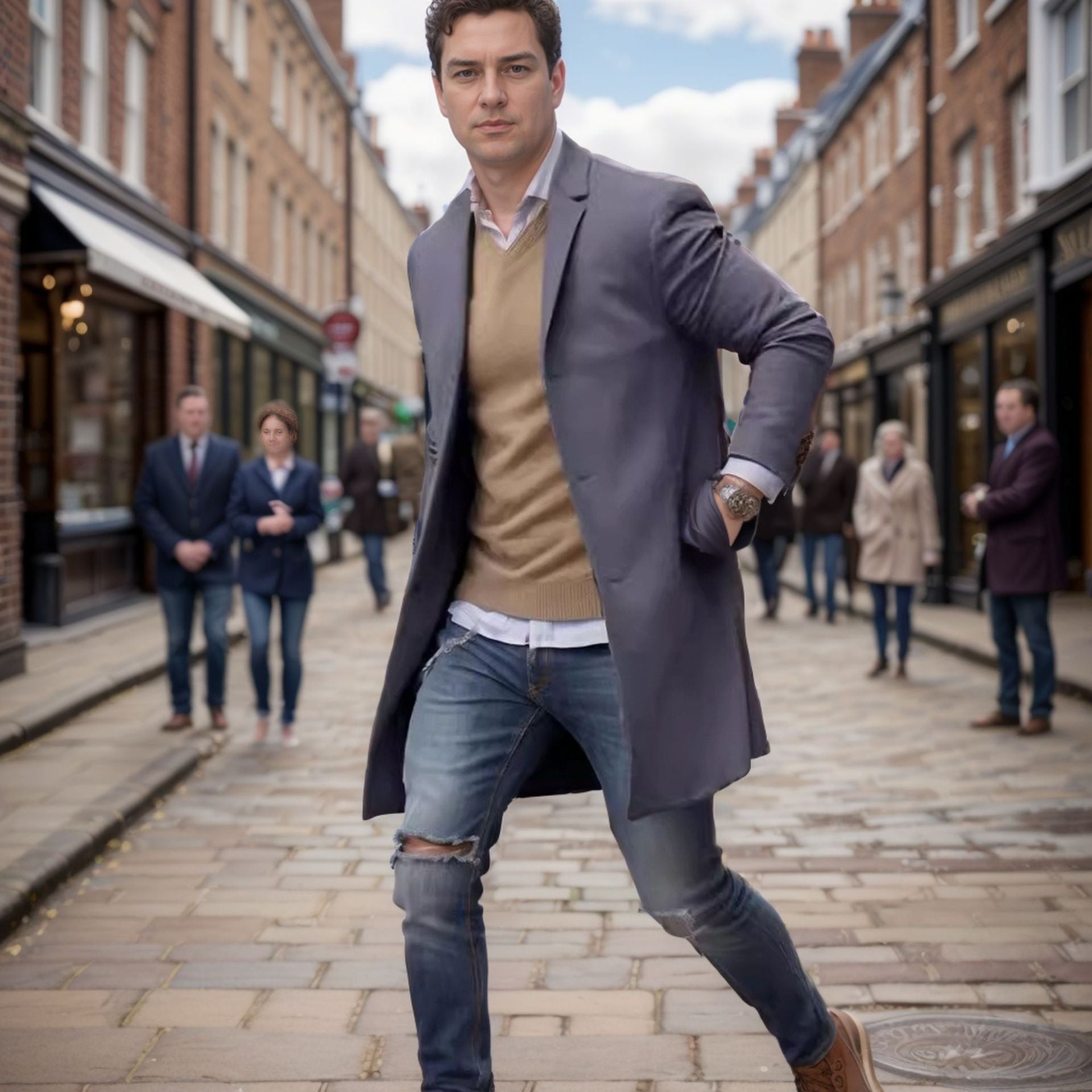 Herren eleganter und lässiger Langmantel aus hochwertigem Material R&B