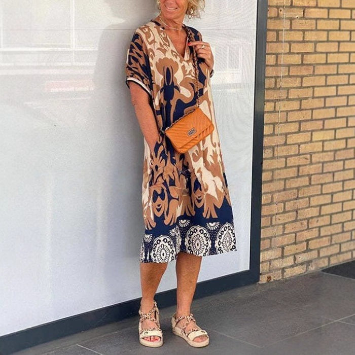 Damen Luftiges Freizeitkleid mit V-Ausschnitt und praktischen Taschen R&B