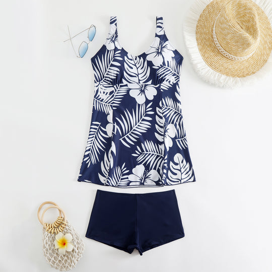 Damen nan Tankini-Set mit tailliertem Empire-Top und hochgeschnittener Badeshorts R&B