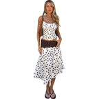 Damen Maxi Kleid mit eleganter Raffung und Punkte-Muster R&B