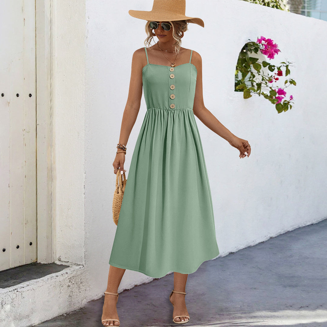 Damen Sommerliches Maxikleid mit Knopfdetails und komfortablem Schnitt R&B