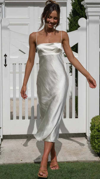 Damen Satin Maxikleid mit tiefem Schlitz und zarten Spaghettiträgern R&B