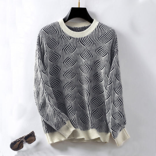 Damen Strickpullover mit modernem Wellenmuster R&B