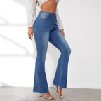 Damen Flared Jeans mit stylishen Fransen und hohem Bund R&B