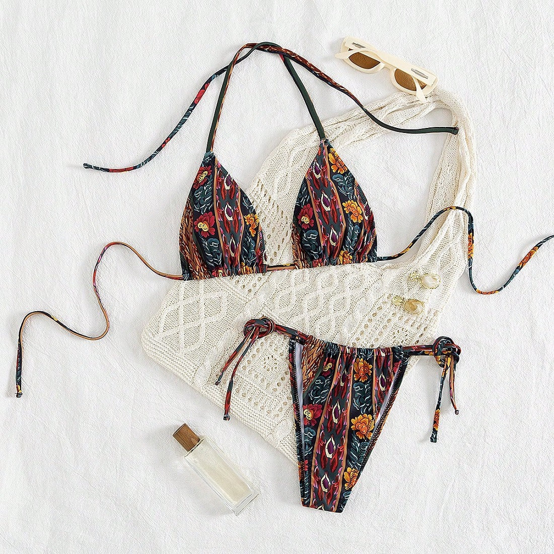 Damen Triangel-Bikini mit floralem Muster R&B