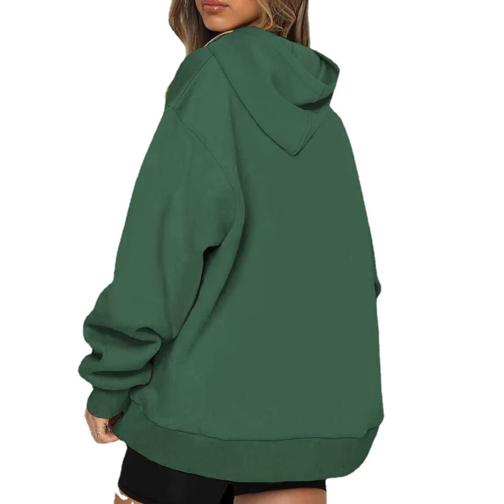 Damen Oversize Kapuzenpullover mit halbem Reißverschluss R&B