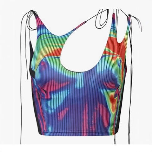 Damen sportliches Crop-Top mit asymmetrischem Design und feinen Schnürdetails R&B