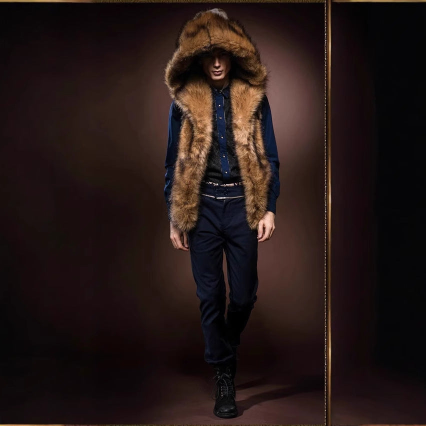 Herren Elegante Kunstpelz-Weste mit tiefem Kragen und luxuriösem Design R&B