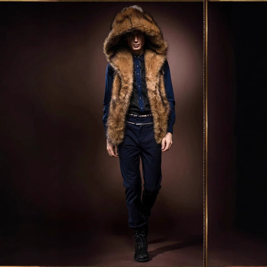 Herren Elegante Kunstpelz-Weste mit tiefem Kragen und luxuriösem Design R&B