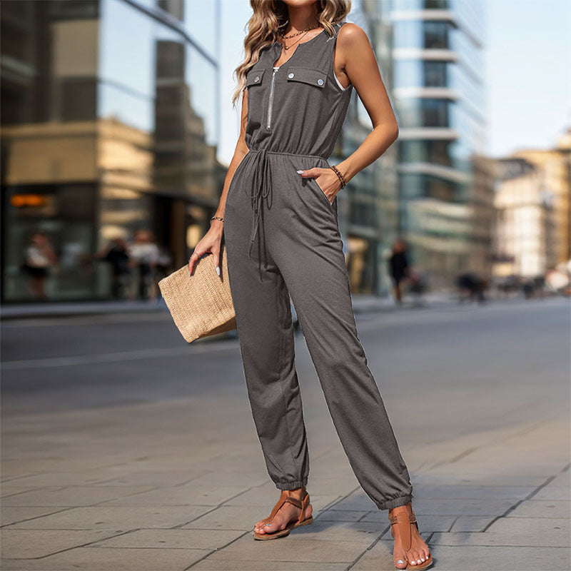 Damen Jumpsuit mit funktionalen Taschen und modischem Reißverschluss R&B