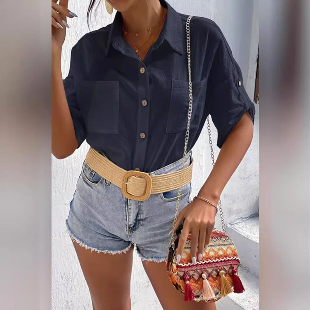 Damen legere Hemdbluse aus leichtem Leinenstoff R&B